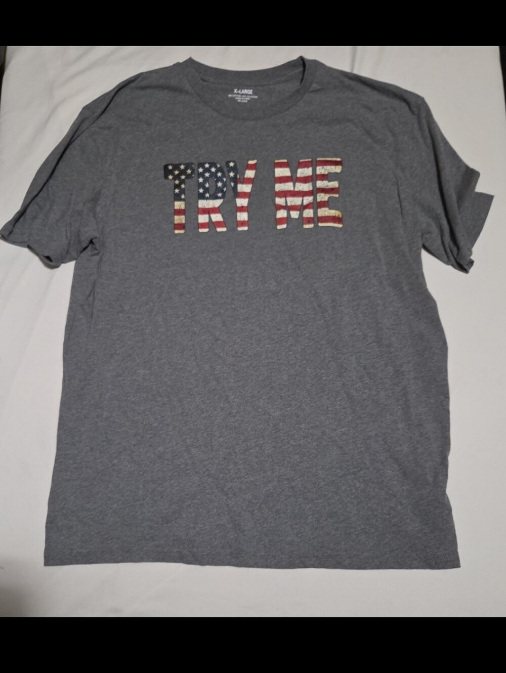 Chic men's XL grey American try me shirt #27